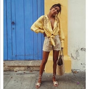 & Other Stories Yellow Tie Front Top